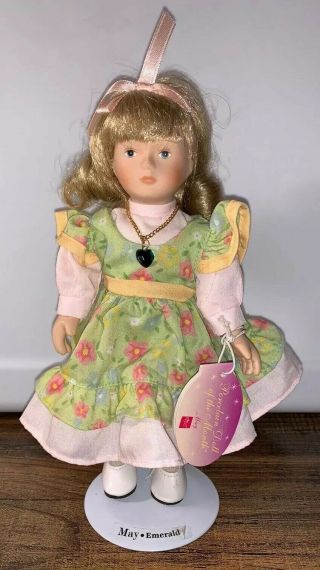 Russ Berrie Porcelain Doll Of The Month May Emmie Emerald 8 " Tall