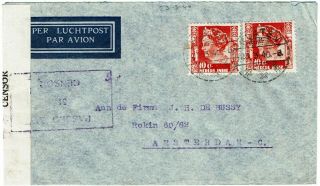 Netherlands Indies 1940 Klaten Cancel On Cover To Netherlands,  Singapore Censor