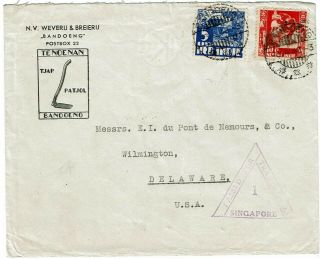 Netherlands Indies 1940 Bandoeng Cancel On Ad Cover To U.  S. ,  Singapore Censor