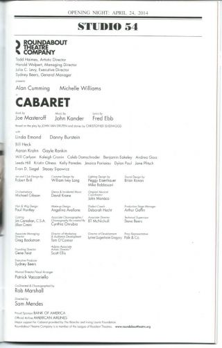 CABARET Opening Night Playbill ALAN CUMMING MICHELLE WILLIAMS (FOSSE/VERDON) 2