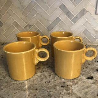Set Of 4 Fiesta Ware Daffodil Yellow Tom & Jerry Ring Handle 12oz Coffee Mugs