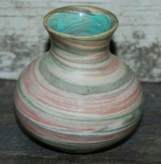 Vtg Desert Sands Matte Pottery Rare Vase Mission Swirl Art Craft 3 " Initial Pe