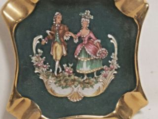 Art Deco Limoges France Hand Painted Porcelain Ashtray Dish Victorian Couple Wow