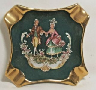 Art Deco Limoges France Hand Painted Porcelain Ashtray Dish Victorian Couple WoW 2