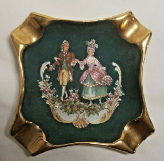 Art Deco Limoges France Hand Painted Porcelain Ashtray Dish Victorian Couple WoW 3