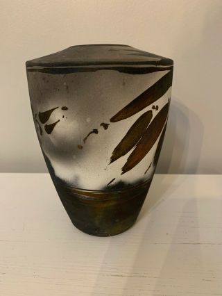 Signed Scott Lindberg Raku Ceramic Pottery Vase - 6.  5 " Tall