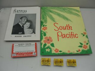 South Pacific Program Souvenir Playbill Majestic Theatre N.  Y.  Ticket Stubs 1951