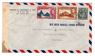 1944 St.  Lucia To Gb Censored Airmail Cover.