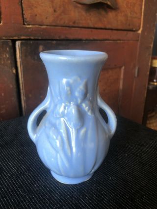 Vintage Shawnee Mccoy Pottery Blue Handled Iris Mini Vase Exc