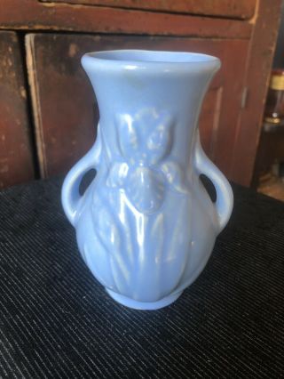Vintage Shawnee McCoy Pottery Blue Handled Iris Mini Vase EXC 2