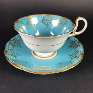 Rare Vintage Aynsley Blue With Gold Trim Footed Cup And Saucer Pattern 548