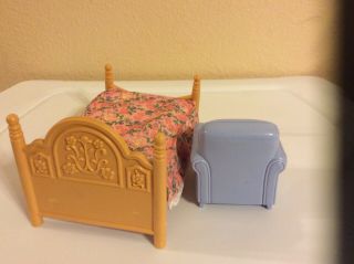 Mattel Dollhouse Bed / Headboard/ Footboard 7 X 4 & Chair 3x3 3