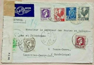 Algeria 1945 Airmail Cover With 7 Stamps To Guadeloupe Censored In Trinidad