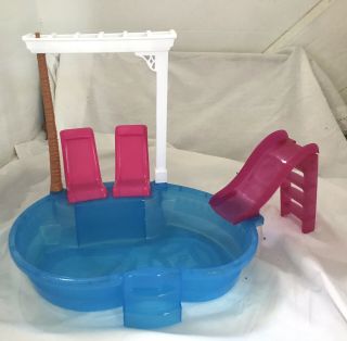 Barbie Glam Swimming Pool With Lounge Chairs And Slide - - Pool Playset -