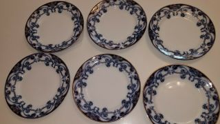 Iris Royal Staffordshire Pottery Burslem England Flow Blue 9 " Plates - Set Of 6