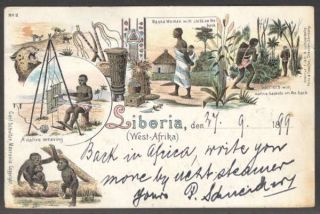 Liberia Postcard Gruss Aus Natives To Belgium 1899 Rrr