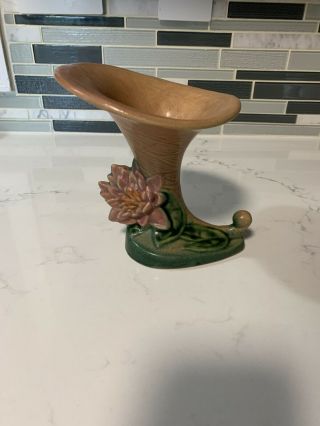 Roseville Pottery Water Lily Pink Cornucopia 177 - 6