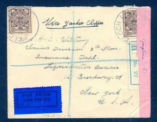 Ireland 1939 Airmail Registered Censored Cover To Usa