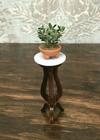 1/12 Dollhouse Miniature Marble - top Plant Stand with Succulent 2