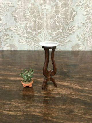 1/12 Dollhouse Miniature Marble - top Plant Stand with Succulent 3
