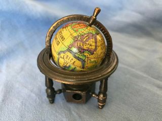 Dollhouse Miniature Metal Globe in Italian on Heavy Metal Stand 1:12 3