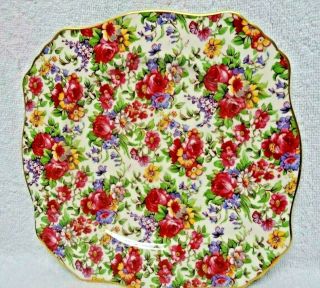 Royal Winton Summertime Red Rose Chintz 1995 Square Plate