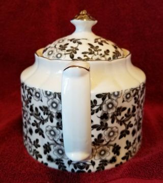 Grace ' s Teaware Teapot Porcelain Black White Poppies Silver Trim Pre Owned 2