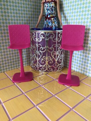 Barbie Pink Bar Stools,  Doll Furniture 2 Chairs,  I Ornate DJ Turntable 2