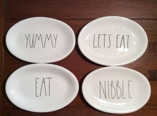 Rae Dunn Oval Plate Set - “let’s Eat,  Yummy,  Nibble & Eat”