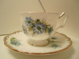 Vintage Aynsley Eng China Tea Cup&saucer White With Pretty Pastel Blue Flowers
