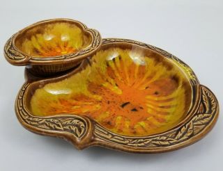 Vintage California Style Drip Glaze Pottery Chip And Dip Bowl Mid - Century