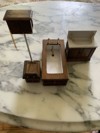 Wood Dollhouse Miniature Furniture Bathroom Set Toilet Tub Sink