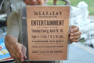 Vintage 1887 G.  A.  R.  & S Of V Burlesque Entertainment Theater Flyer Gas Oil Sign
