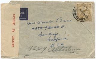 Guinea,  Wwii Airmail,  1941 Cover W/ " Passed By Censor T.  N.  G.  No.  22 " H/s