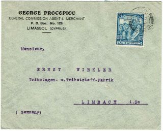 Cyprus 1928 Limassol Cancel On Cover To Germany,  Sg 126