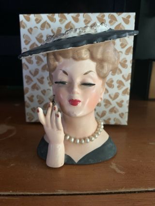 Vintage Napco 1958 Lady Head Vase Planter C3343a Pearls Foil Sticker