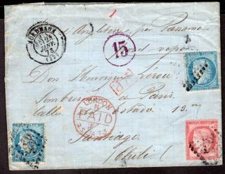 France To Chile Folded Letter 1873 Incoming Bordeaux - Santiago Via Gb - Panama