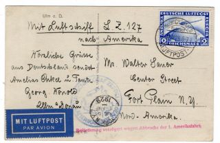 1929 Graf Zeppelin Friedrichshafen To Us On Postcard W/ 2m Stamp