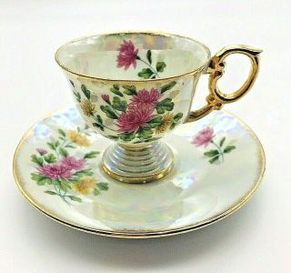 Pink Gold Trim Ucagco China Tea Cup & Saucer Japan Vintage Iridescent November