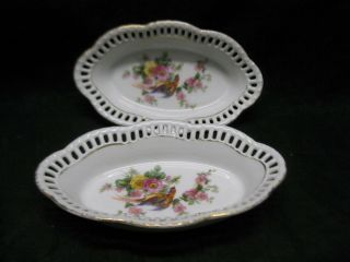 Vintage Bavaria Hand Painted Birds And Flowers Trinket Dishes Set Of 2