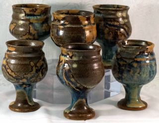 Multi Colored Stoneware 6 Footed Goblets Signed By Artist Trent