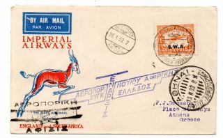 S W Africa 1932 Accept For Imperial Airways Flight To Greece Springbok Cover