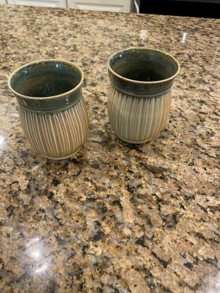 2 Studio Pottery Mugs Hand Crafted Thrown Stoneware Mugs Signed R.  Turnage