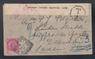Cape Of Good Hope 1902 Boer War Censored Postage Due Cover To Germany
