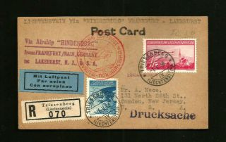 1936 Postal History Liechtenstein Zeppelin Hindenburg First North American 1fr