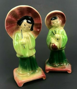 Vintage Shawnee Art Pottery Figurines - - Mid Century Oriental Boy & Girl - - Usa