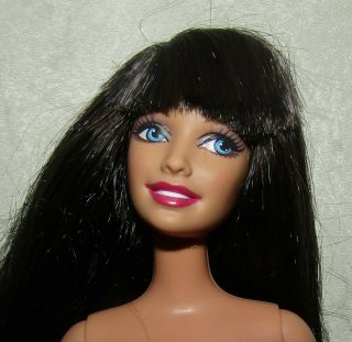 Mattel Barbie Nude Doll Long Dark Brunette Hair W/bangs Blue Eyes Cute Htf Euc
