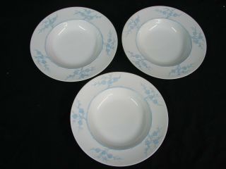Set Of 3 Spode China Geisha Light Blue Blanche De Chine Rimmed Soup Bowls