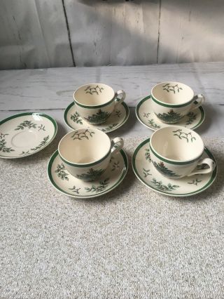 Set Of 4 Spode Christmas Tree Tea Cups And 5 Saucers,  S3324 Made In England