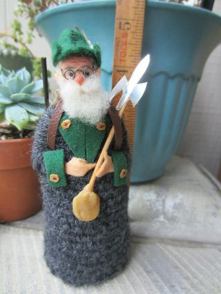 Vintage Dollhouse Miniature Handmade 4.  5 " German Man Doll Crochet Fabric Felt